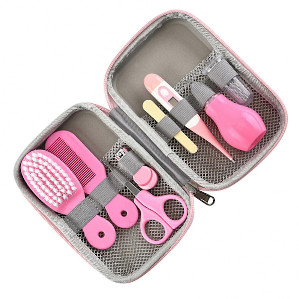 Baby Grooming Kit med Hårborste Nagelklippare Sax och Tandborste för Nyföddvård Rosa