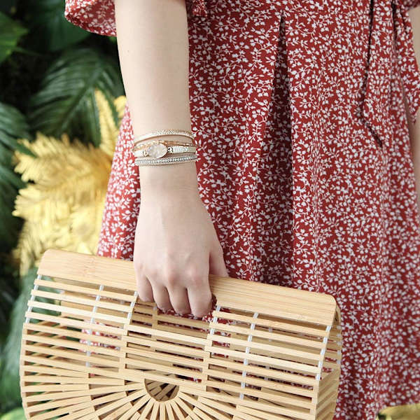 Läderomslag Armband Boho Manschett Armband Kristall Pärlarmband med Magnetlås för Kvinnor
