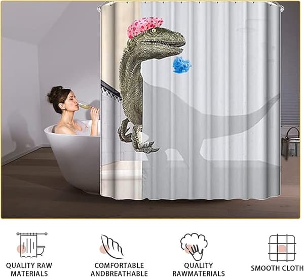 Duschdraperi, Vattentät, Mögelresistent, Dinosauriedesign, 12