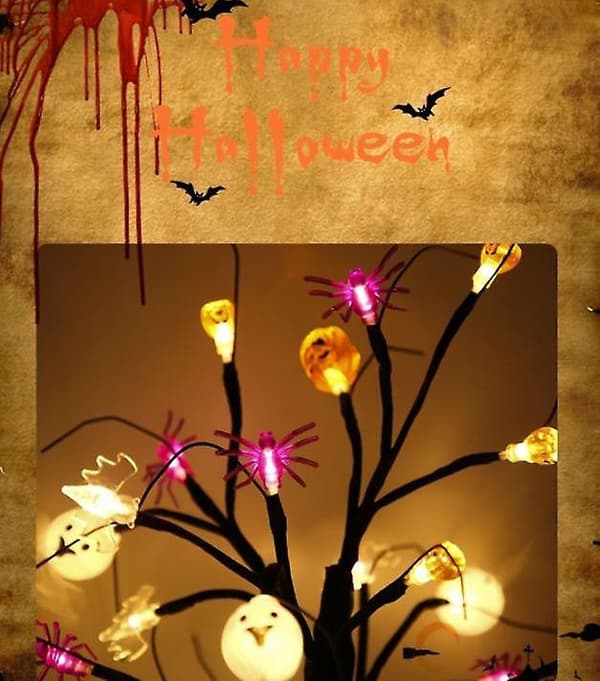 LED Halloween Græskar Spindel Birk Træ Lys Dekoration