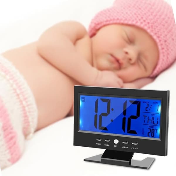 Elektronisk klocka, LCD digital ljudsensor väckarklocka med kalender och T