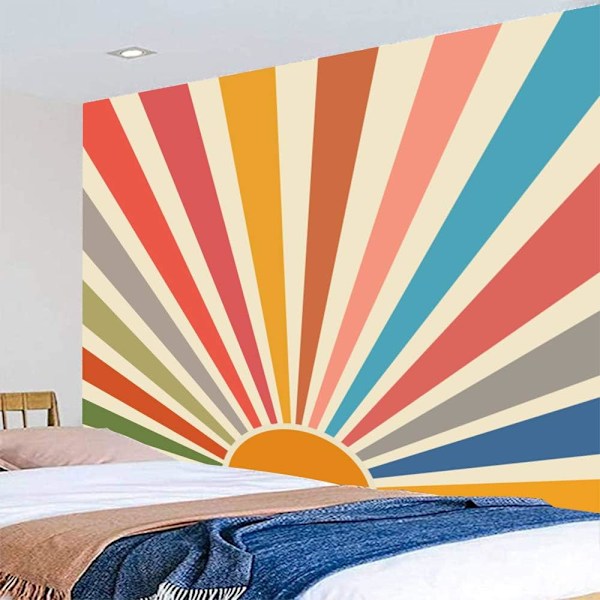Vintage Sun -seinävaate Boho-seinävaate Retro 70-luvun sateenkaari Auringonnousu