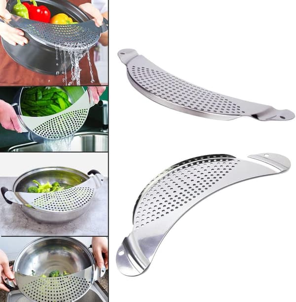 Pottesil 2 stk. rustfrit stål pastasil, tragtformet sil, clipsil
