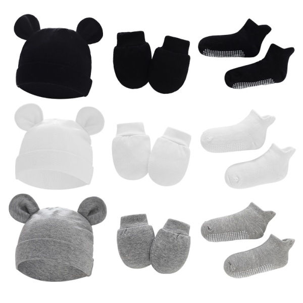 9 stk Newborn Hat Vanter Sok Sæt No Scratch Handsker til 0-12