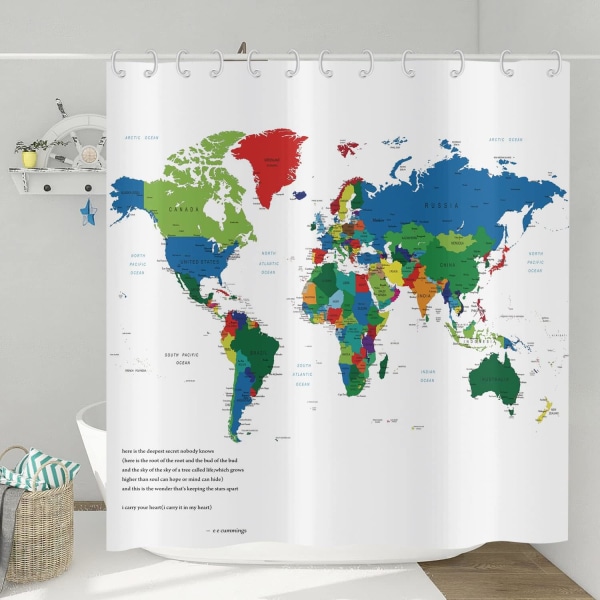 Duschdraperi Världskarta 180x200, Geografi Länder Huvudstäder Färgglada Sh