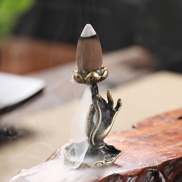 Kobber Retro Røgelse Brænder Buddha Hånd Form Hjem Ornament