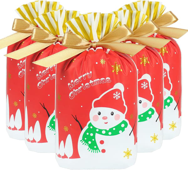 50 st presentpåsar i juldesign, godispåsar med dragsko i trä
