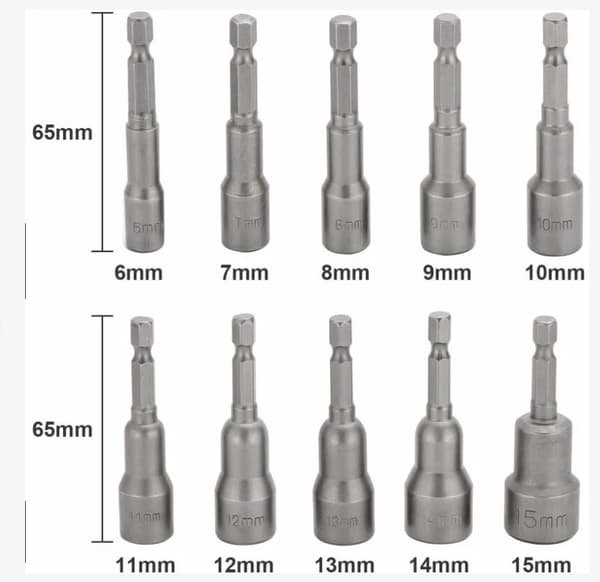 10 stk. Slagboremaskine Bit 6-15mm Sæt Magnetisk Hex Bit Sæt Bor Hex Bit Sæt 1/4 Tommer til Hurtigspændepatron