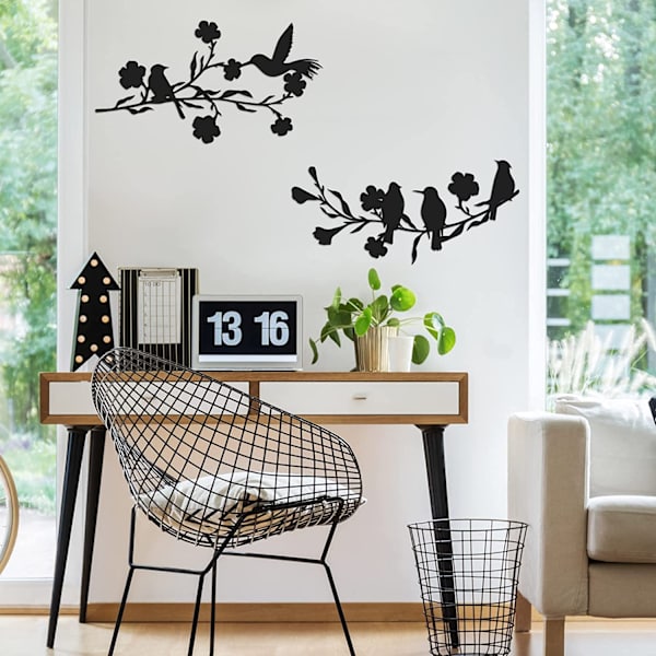 2 stk. Metallveggkunstdekor Fugl på gren Metallfuglsilhuett W