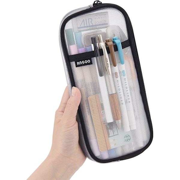 Rutnät Mesh Pennfodral med blixtlås Genomskinlig Makeup Färgpåse Kosmetisk Väska Multifunktionell Reseskola Tonårsflickor Transparent Stationär Väska Kontor