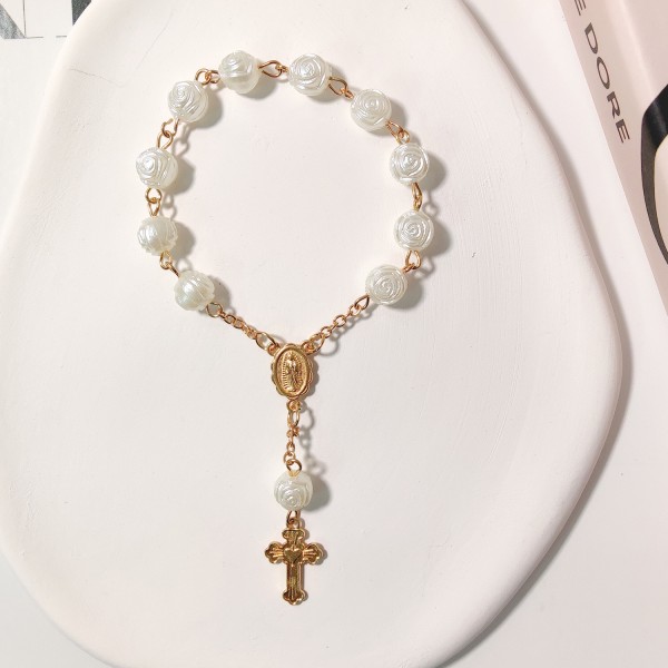 Religiös Bön Ball Beads Cross Rosenkrans Armband Virgin Mary Ros