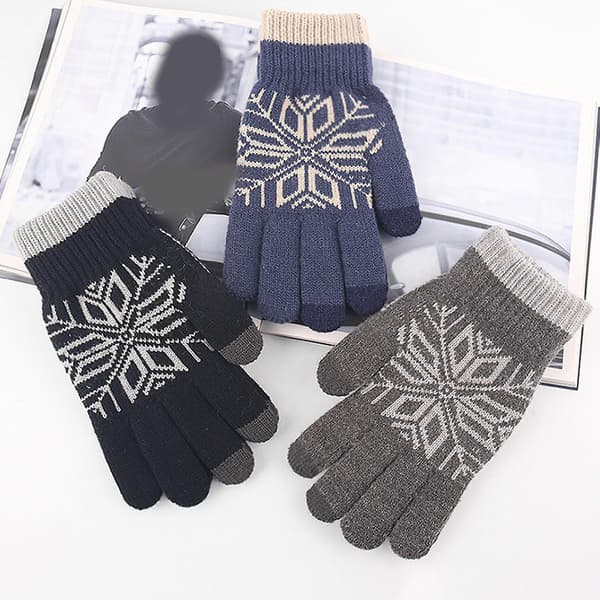 1 par touchscreen-handsker i stretch-uldfor med julemotiver