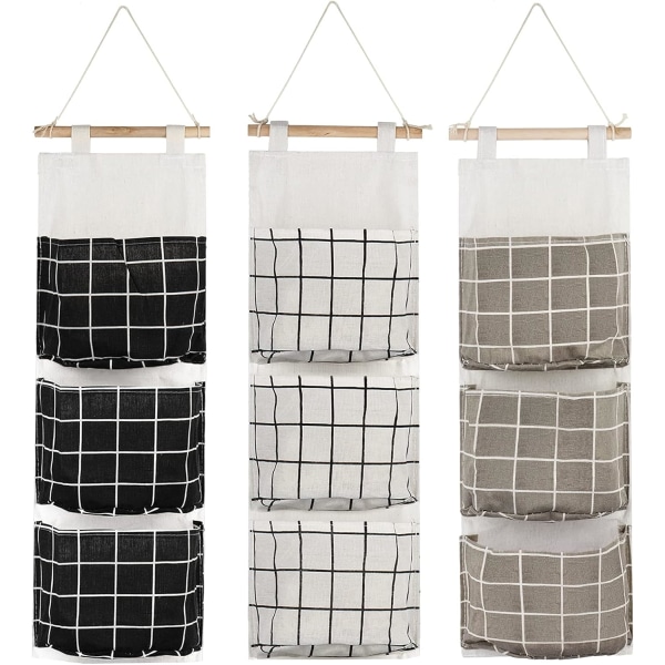 3Pcs Hanging Storage Bag, Premium Linen Fabric Organizer, Hanging