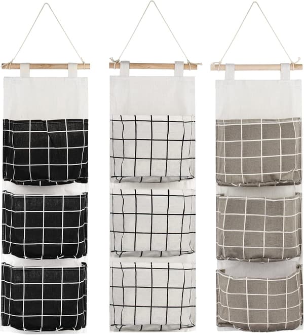 Förvaringspåse för väggskåp, 3-pack, premium linnetyg
