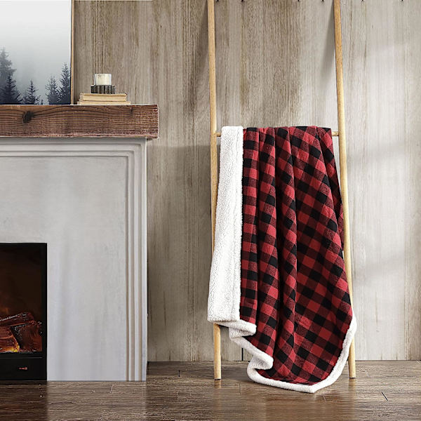 Tæppe, vendbart Sherpa fleece sengetøj, Buffalo Plaid Ho