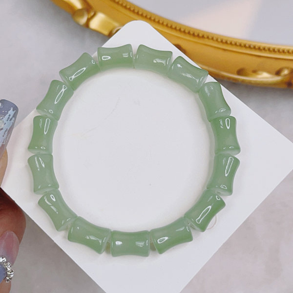 2 st bambu rör armband chunky böjd stapling klar grön+vit