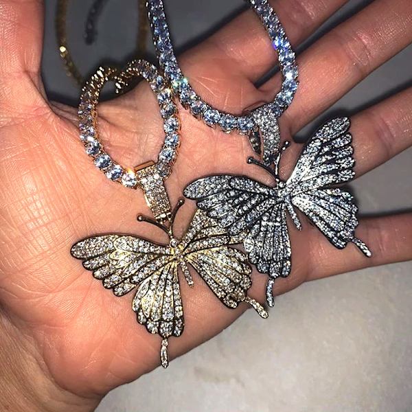 Krystall sommerfugl choker halskjede rhinestone anheng halskjeder kjede glitrende sommerfugl smykker mote fest tilbehør for kvinner og jenter 2 stk