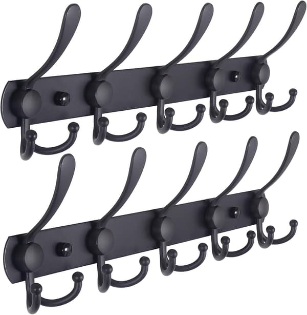 Veggmontert klesstativ - 5 kroker, kraftig, rustfritt stål, metall