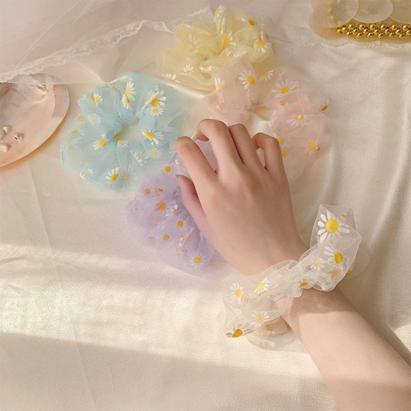 Hius Scrunchie Joustava Joustava Kuminauha Hiustenkuivaus Organza Daisy