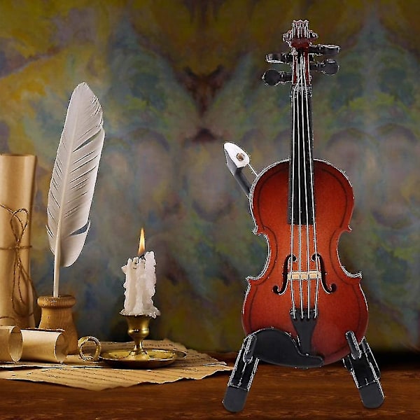Miniature Violin, Træ Mini Violin Model Med Stativ Til Musiker