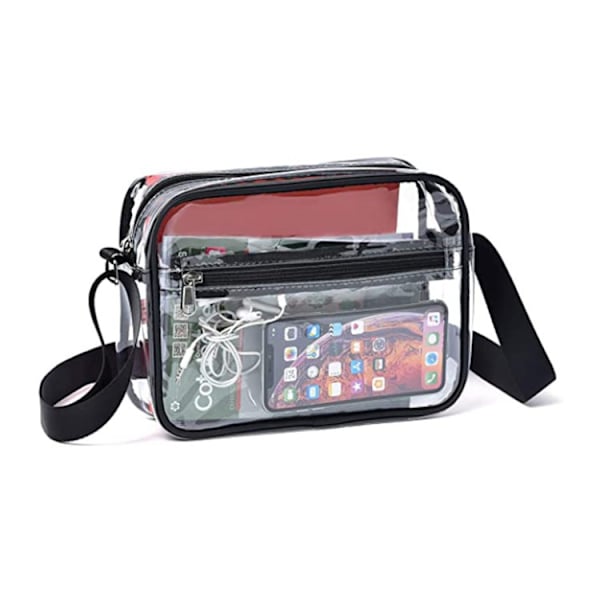 Klar Crossbody Messenger Skuldertaske Stadion Godkendt, Gennemsigtig Taske Egnet til Arbejde, Rejser, Træning, Koncert eller Sportsbegivenheder, Sort