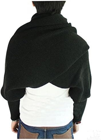 Efterårs-Vinter Solid Farvet Strikket Sjal med Ærmer til Kvinder Piger (Sort, 220*40cm)