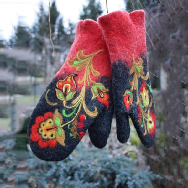 1 par Patchwork farve fuld finger handsker til kvinder julegave retro broderi blomster handsker