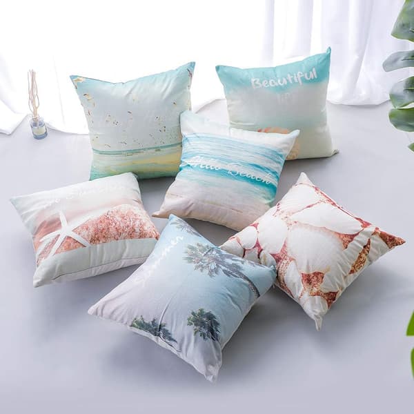 Flamingo kuddfodral tropisk växt strand kuddfodral för soffa hem vardagsrum sovrum heminredning, 45x45cm, 6-pack (strand)