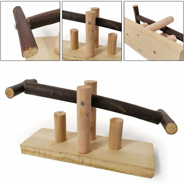 Papegoja Bite Toy Swing Trä Gungstol Stativ Bar Swing Fågel P