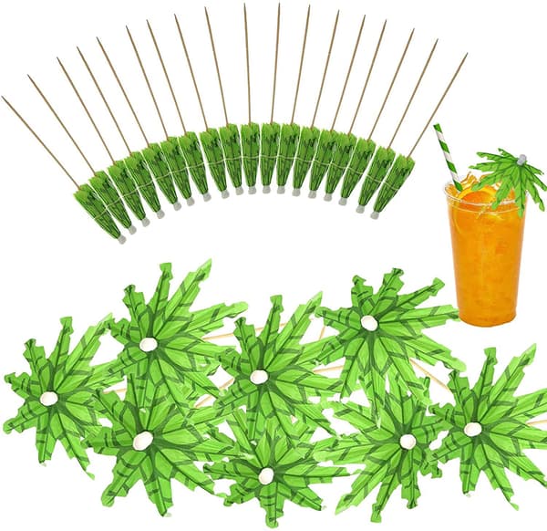 40 st tropiska gröna kokosnötsträd cocktailparaplyer i papper