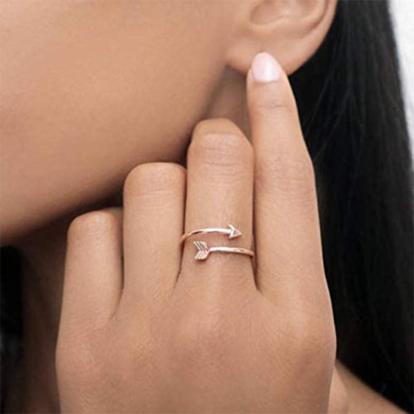 6ST Justerbara Ringar Set för kvinnor, Silver Stapelbara Finger Rings Pack Arrow Kno