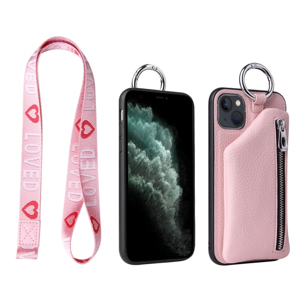 Lommebokveske iPhone 13-etui, iPhone 13-etui, rosa