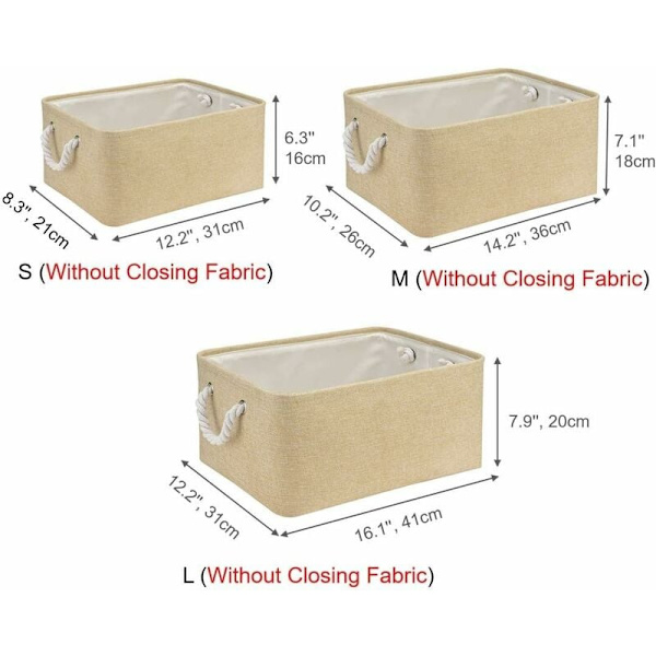 Tyk lærred sammenklappelig opbevaringskurv (beige, medium)