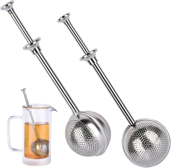 Teleskopisk teinfuser i rostfritt stål, sfärisk tefilter, fläck