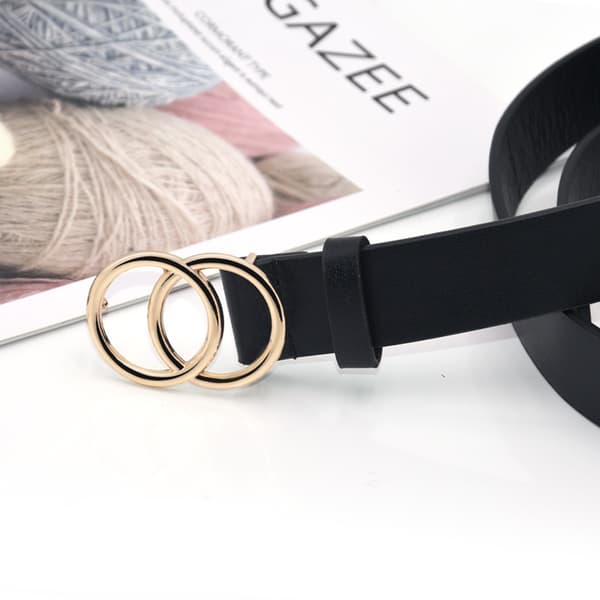 Dame Læderbælter Kunstlæder Jeansbælte med Dobbelt O-Ring Spænde