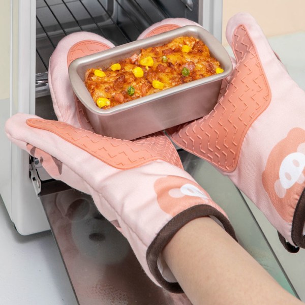 Ett par ugnshandskar för matlagning, värmeisolering, brännskydd, förtjockning, hög temperaturbeständighet, värmebeständighet, bakverktyg, mikrovågsugnshandskar i kiseldioxidgel 17,5 * 27,5 cm