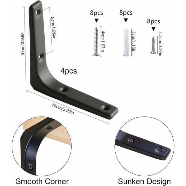 4 stk. sorte væghyldebeslag Heavy Duty Bracket Bracket 100 100m