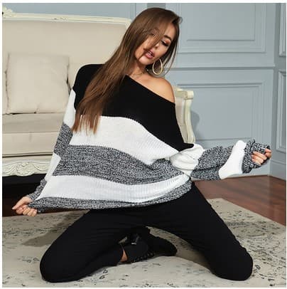 Womens Letvægts Pullover Casual Drop Shoulder Farveblok Strikket