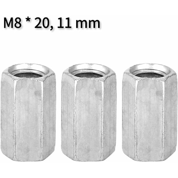 10 stk. M8 lange møtrikker, M8 20mm sekskant afstandsholder rustfrit stål gevindskårne sokkel gevindfastgørelser (M8 x 20)
