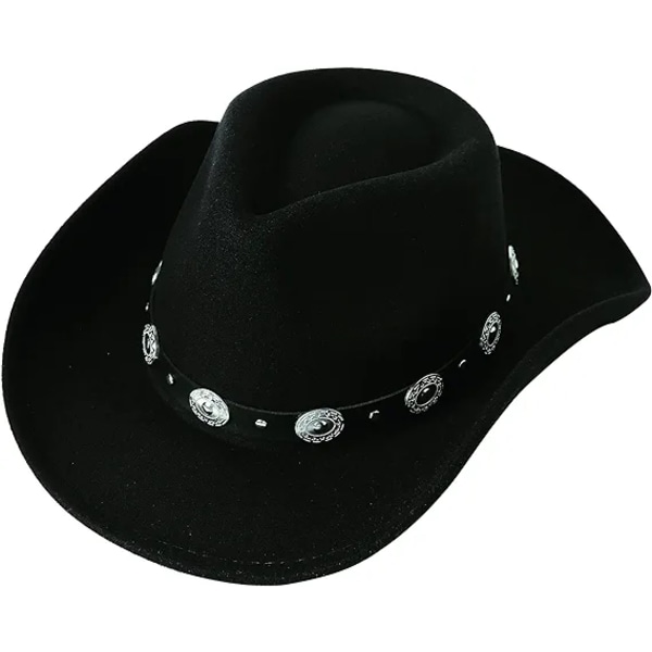 Kvinner Menn Filt med bred brem Western Cowboyhatter Beltespenne Panama H