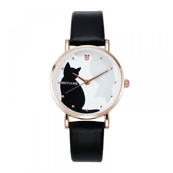 Flickor Klocka Faux Läder Rem Kvarts Armbandsur Katt Mönster