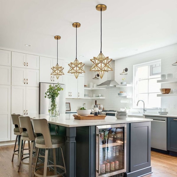 Modern Moravian Star Chandelier Transparent Hängande Stjärnlampa (Guld)