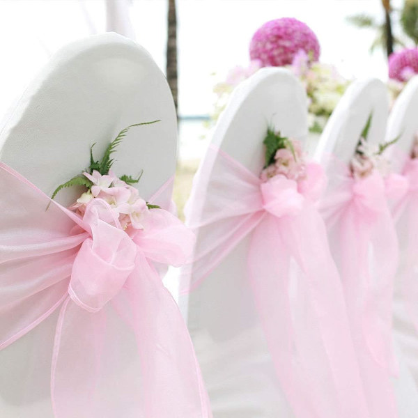 100 st Organza Nubans Stolsöverdrag Bågar Band Bröllop Bågar Födelsedagsfest