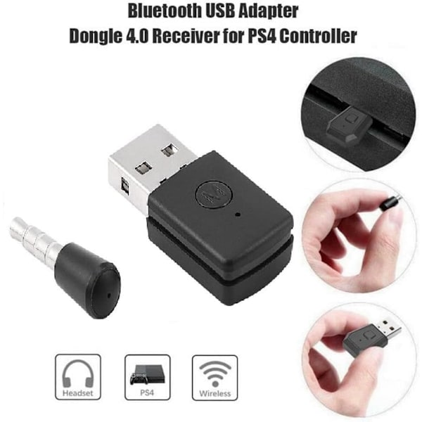 PS4 Bluetooth Adapter - Mini USB 4.0 Bluetooth Headset Adapter Mini Trådløs Mikrofon Bluetooth Dongle USB Adapter til PS4 Trådløst Headset