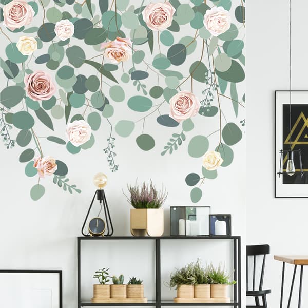 En uppsättning väggdekaler blommor löv vackra väggdekaler vägg S