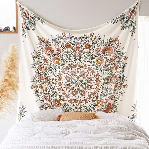 Mandala Blommväggbonad - Bohemisk Hippie Vit Tejp