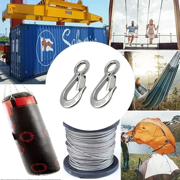 Stycken 304 Rostfritt Stål Lyftkrok, Krankrokar med Spärr Kraftig Lyftkrok, för Utomhusbruk Rigging Tillbehör, Arbetsbelastning 200KG