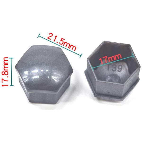 17 mm Mutterinsuojus, 20 kpl 17 mm Pulttimutterinsuojuksia, Kuusikulmainen Suojakuori Pyörän Mutterille, Yleinen 17 mm Pultinsuojus (Harmaa)