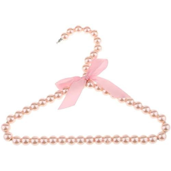 Set med 5 barnklädhängare i konstgjord pärla med rosa bandrosett