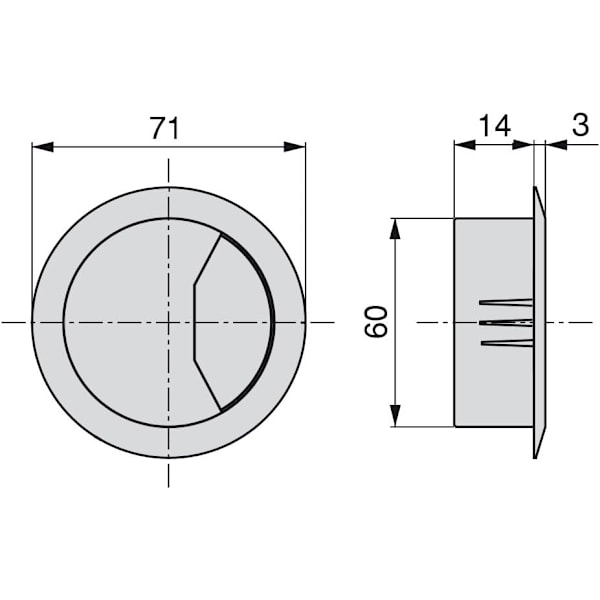 Rundt innfelt kabelinnføring Ø60mm for kontorbord, plast, hvit, 20-pakning
